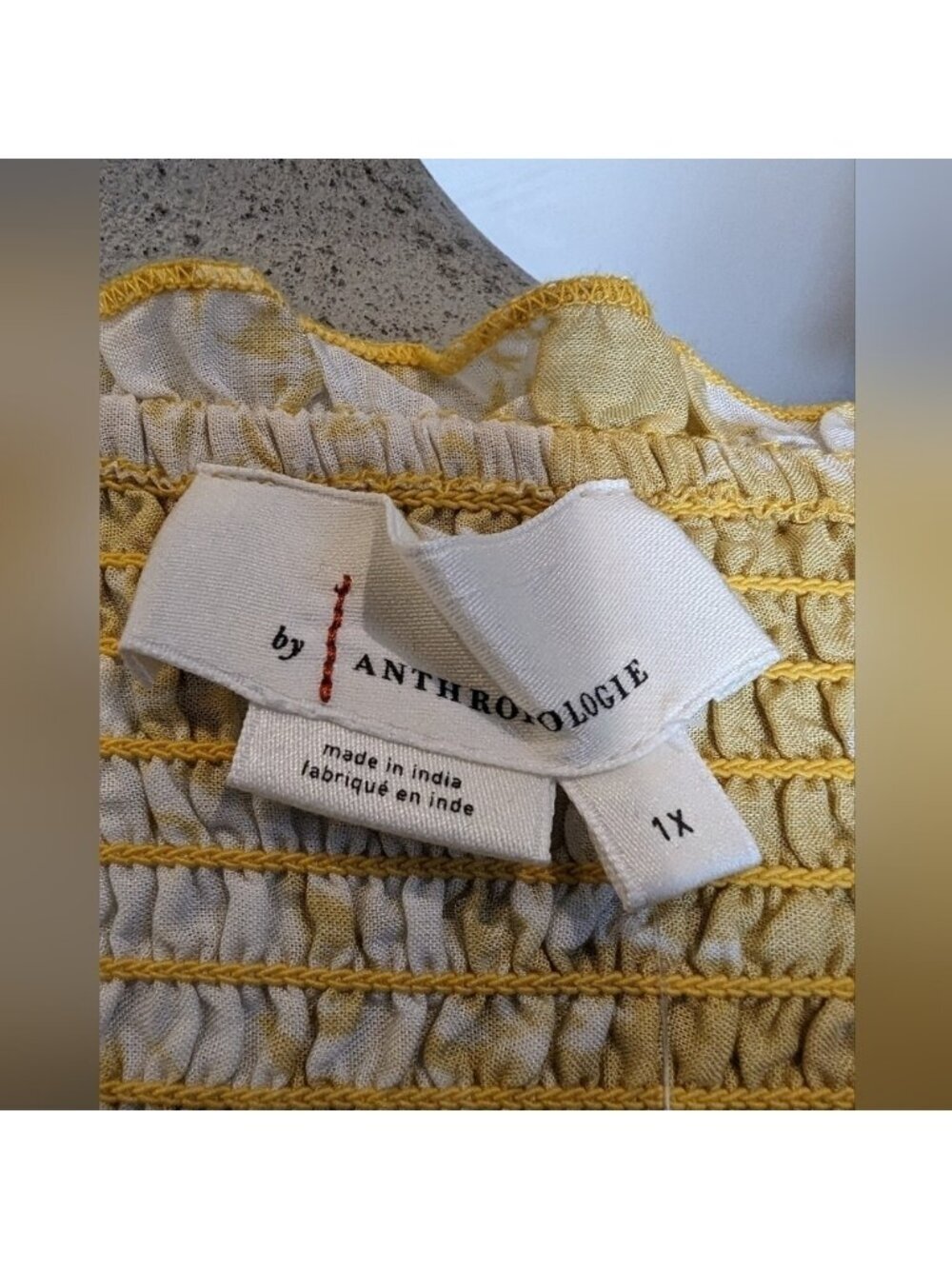 Anthropologie Yellow & White Mini Dress, Pineapple Print removable Straps sz 1x - Picture 13 of 16